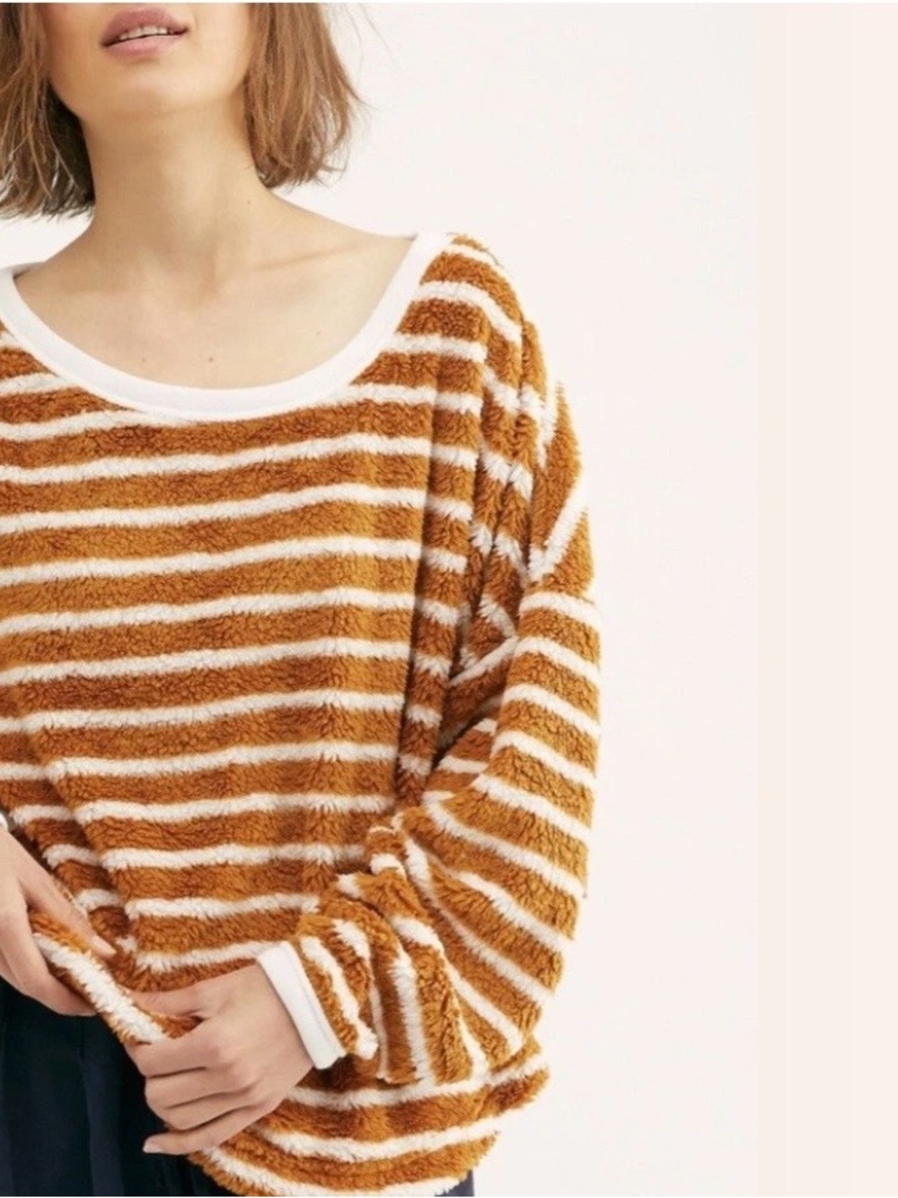 Free People Fuzzy Striped Scoop Neck Sweater